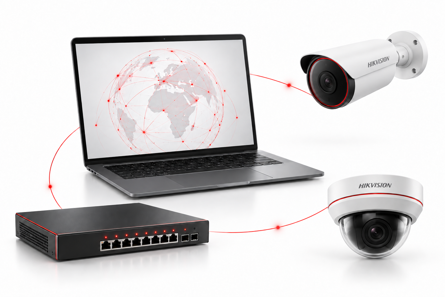 Computer, security cameras and networking — BCT technology concept